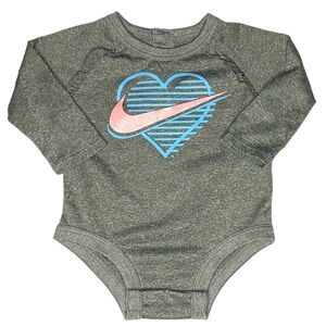 Nike Heart Grey Long Sleeve Bodysuit Size 3M